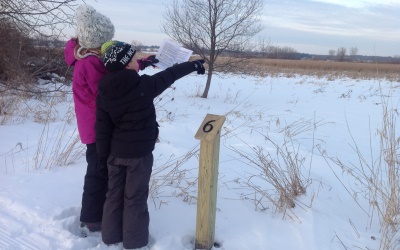 two children on a winter trail